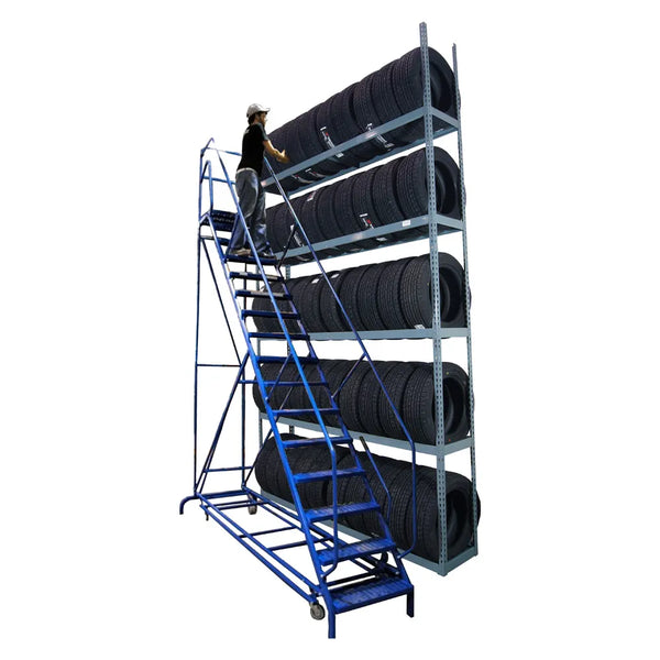 10-Step mobile ladder for tire rack