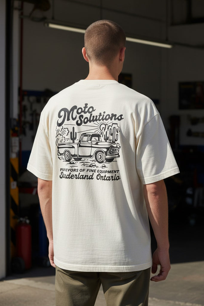 Moto Solutions "Shop Shirt" Black on Cream